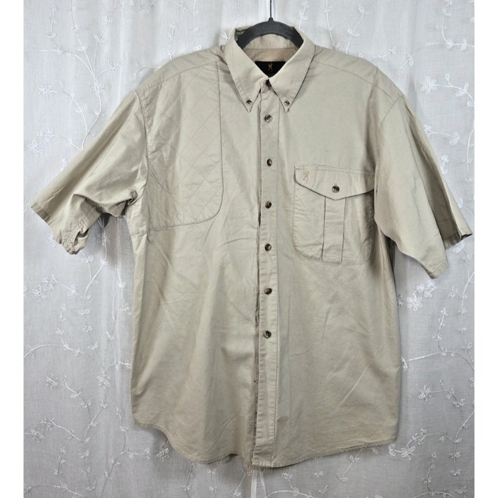 Browning Brown Padded Shooting Button Short Sleeve shirt Vented Large Hunting